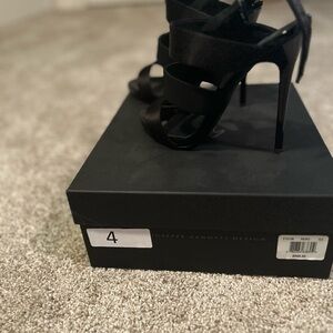 Giuseppe Zanotti Black Satin Strappy Stiletto Sandals Made in Italy Size 8.5